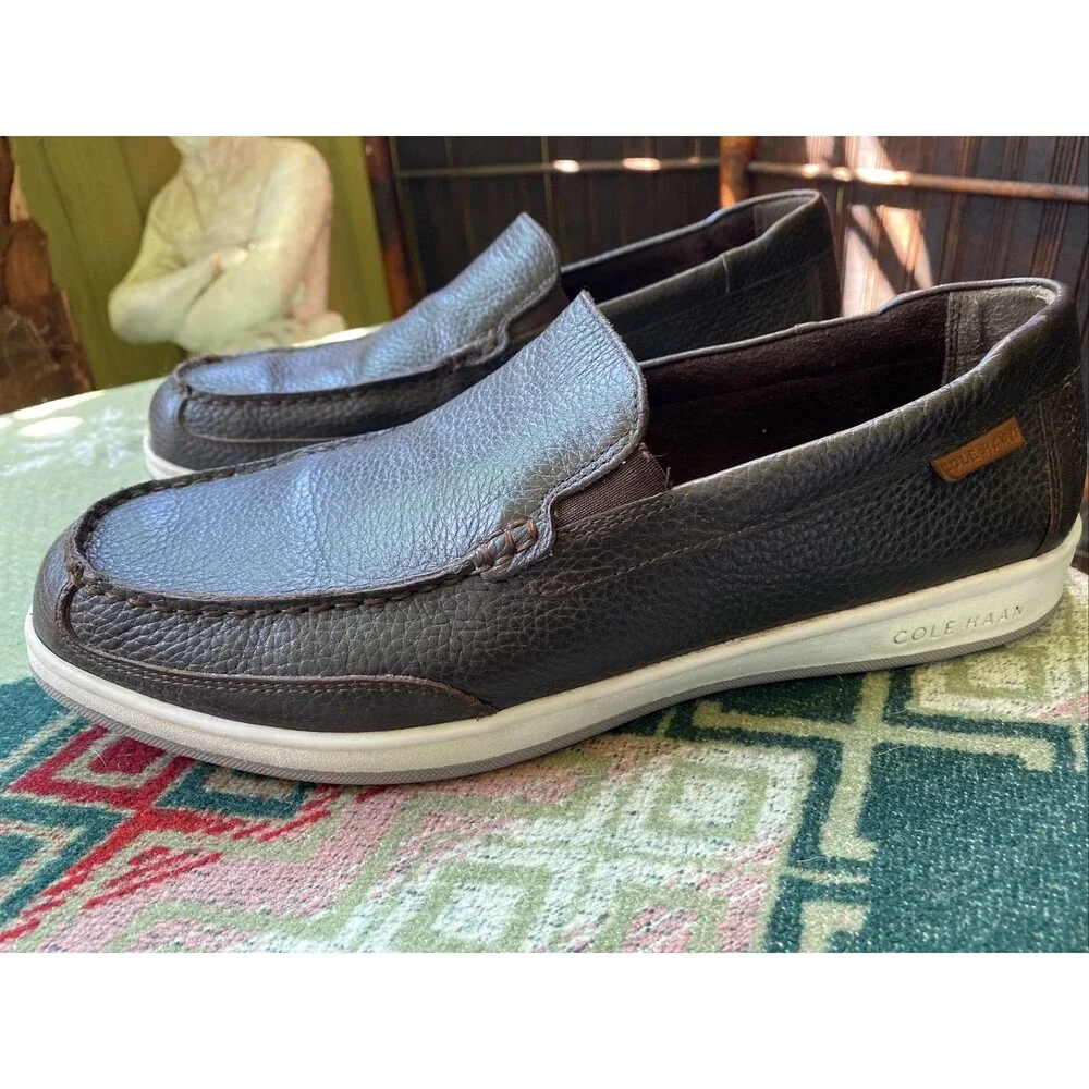 Men's Cole Haan 10.5 M Brown Leather Slip On Shoes Pebble Grain Loafers